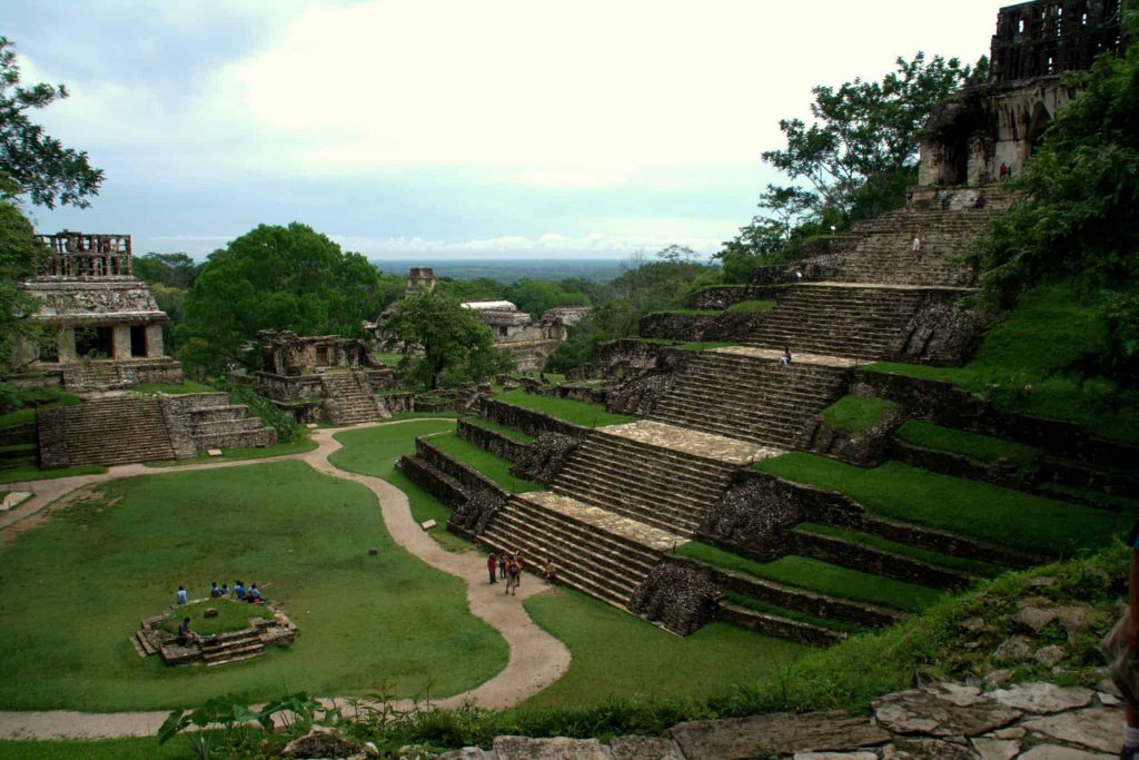 Palenque - the cross group, view from the Temple of the Foliated Cross, on the left side the Temple of the Sun, on the right side the Temple of the Cross