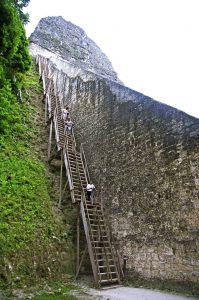 Tikal - TemTikal - Temple IV - Wooden stairs at the side to climb up to the top of the pyramidple IV