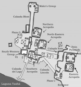 Map of the ancient Maya site Yaxhá in Guatemala