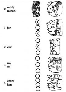 Der Mayakalender: Die Zahlen 1- 5 - mih/mihan,jun,cha',ux/ox, chan/kan, ho