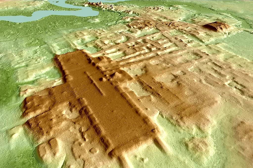 Aguada Fénix platform – LiDAR hill-shade Takeshi Inomata, CC BY-SA 4.0 https://creativecommons.org/licenses/by-sa/4.0, via Wikimedia Commons https://upload.wikimedia.org/wikipedia/commons/3/33/Aguada_F%C3%A9nix_1.jpg