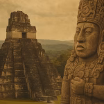 Maya_Colapse_Hero_IMage. A Maya pyramid and a sculpture.